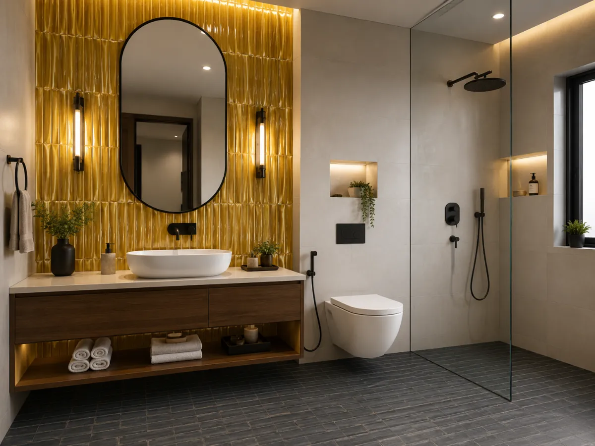 One Feature Wall Behind The Mirror Or Shower